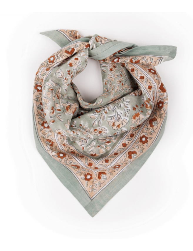 Petit foulard blockprint mère fille, tissu fleur bindi atelier