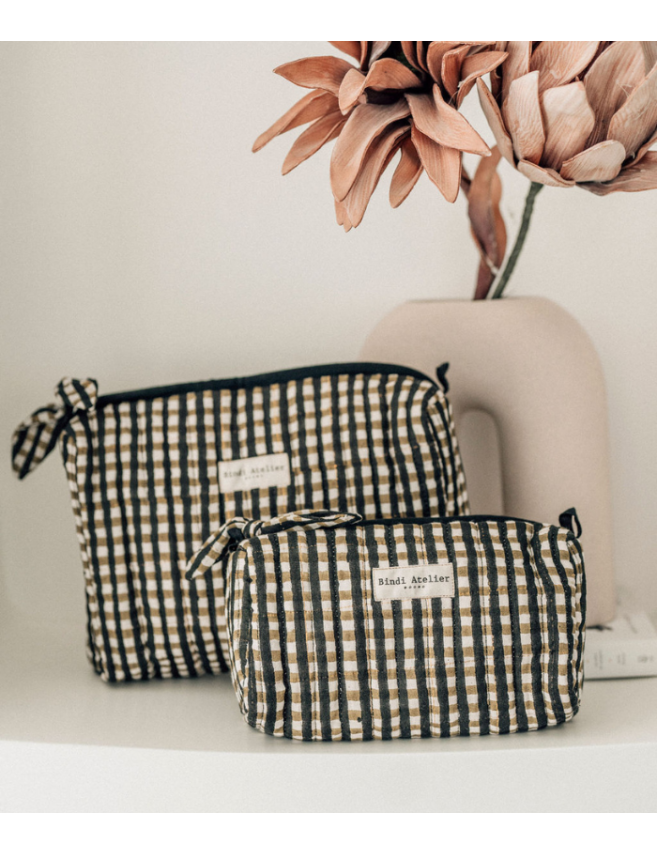 make-up pouch gingham block print